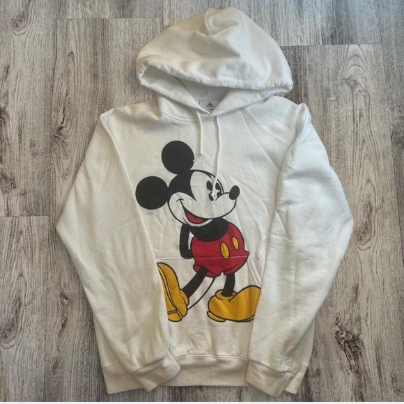 Disney Tops - Disney Mickey Mouse Graphic Hoodie – Cream Pullover Sweatshirt